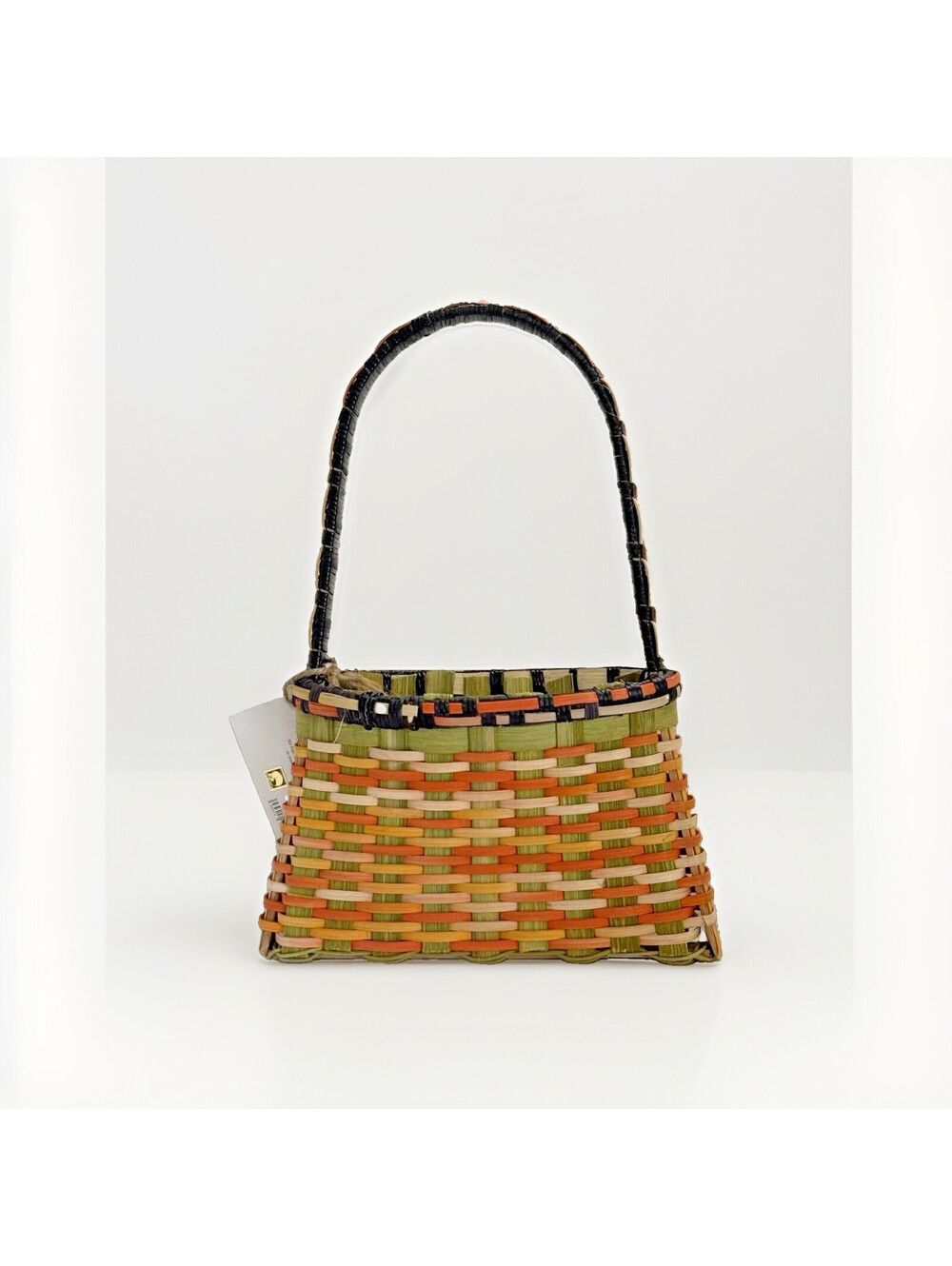 C. Witch Handmade Woven Basket Fall Colors Folk Art Rustic Home Decor w Tag